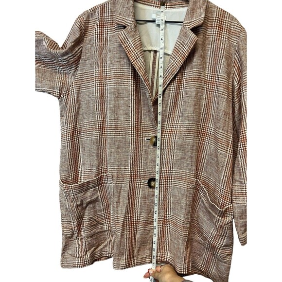 J. Jill Blazer Jacket Linen Blend Women's Harper Henna Plaid Oversized Petite L - Picture 13 of 14